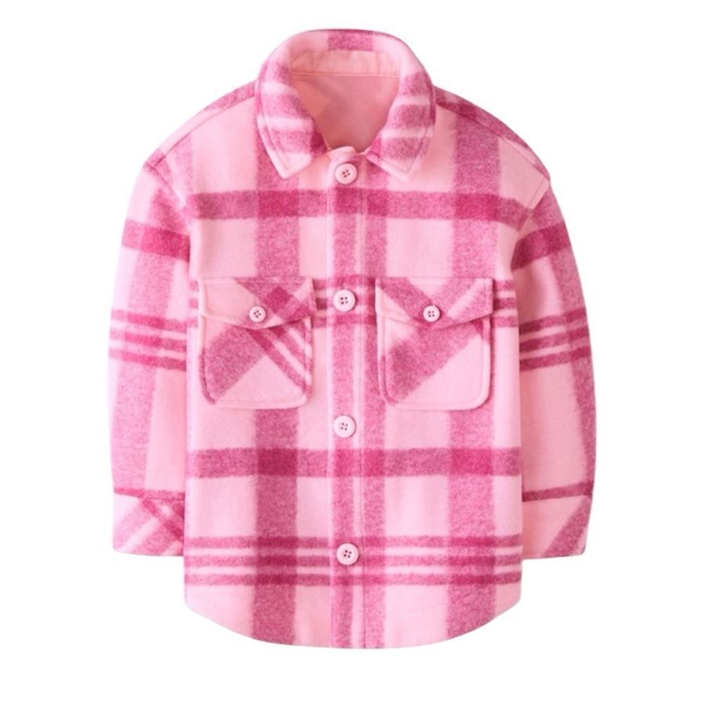 HANNA ANDERSSON Faux Wool Felt Pink Plaid Shacket Jacket Rose Blossom 150 12
